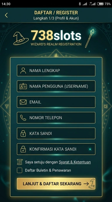 Tampilan halaman daftar 738slots