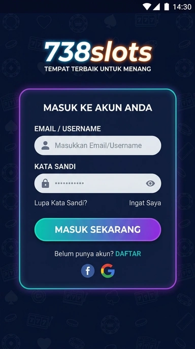 Tampilan halaman login 738slots