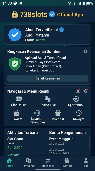 Tampilan kanal resmi 738slots