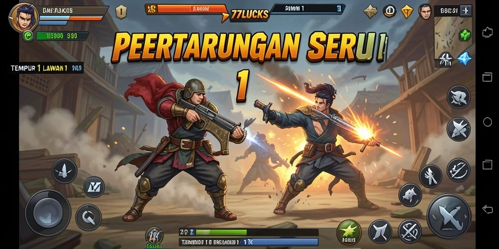 Antarmuka pertarungan 1 lawan 1 di 77LUCKS yang seru.