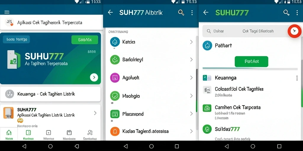 Tampilan antarmuka aplikasi SUHU777 untuk cek tagihan listrik.